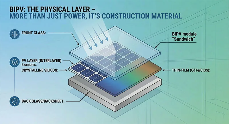 The "sandwich" structure of BIPV modules