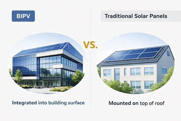 BIPV vs traditional solar panels comparison diagram