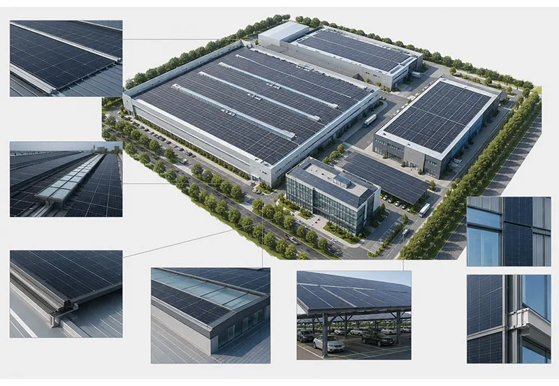 industrial BIPV system routes for factory roof carport and lightweight applications