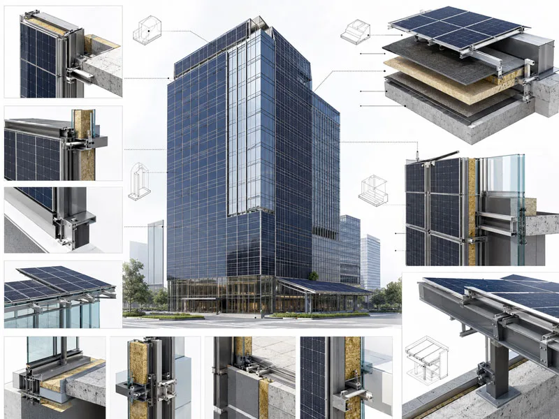 commercial BIPV facade roof and glass system coordination