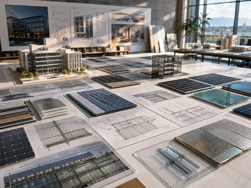 architectural BIPV technical documentation and material sample review