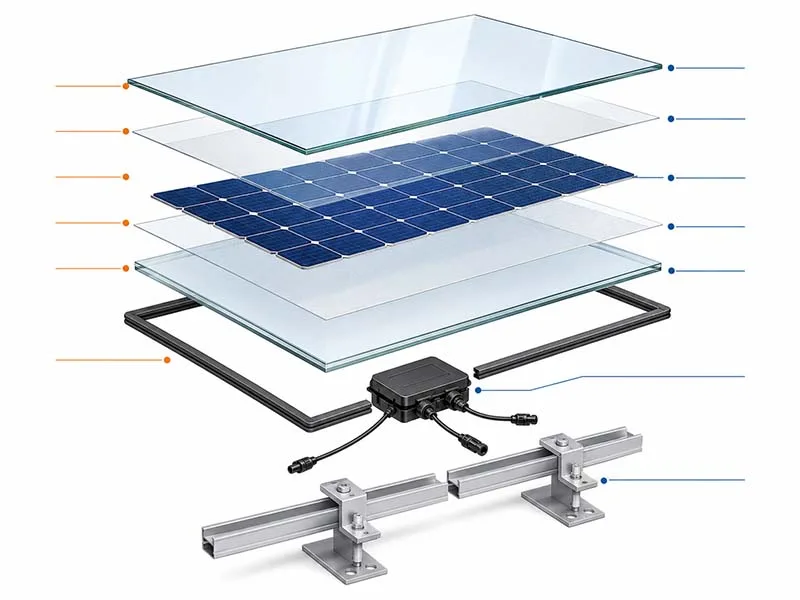 Glass glass BIPV module layer structure for building integrated photovoltaic projects